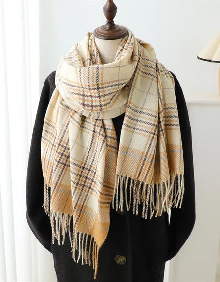 NI Camel Plaid cashmere like scarf