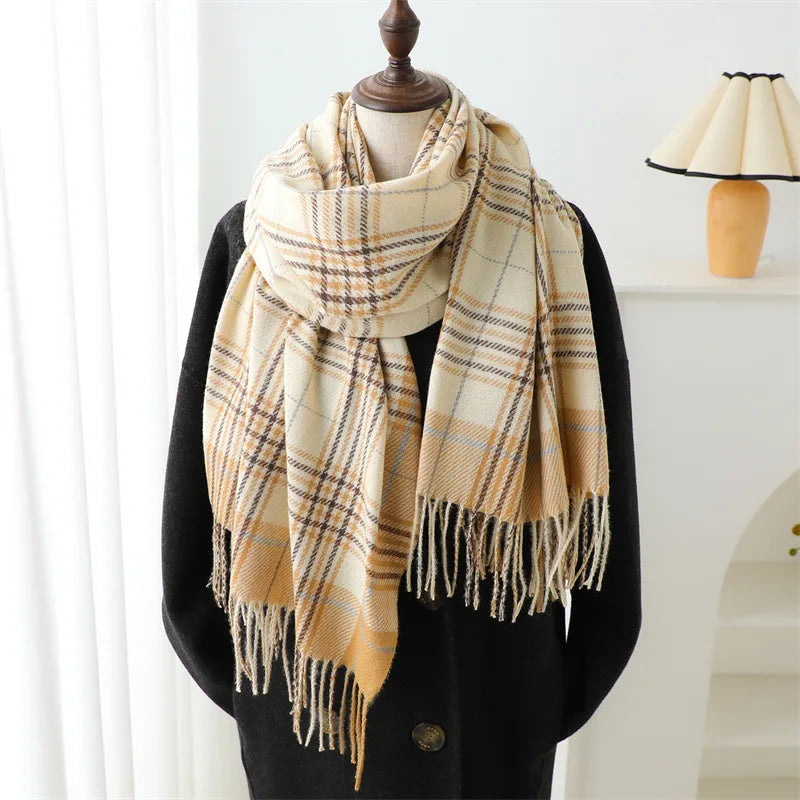 NI Camel Plaid cashmere like scarf