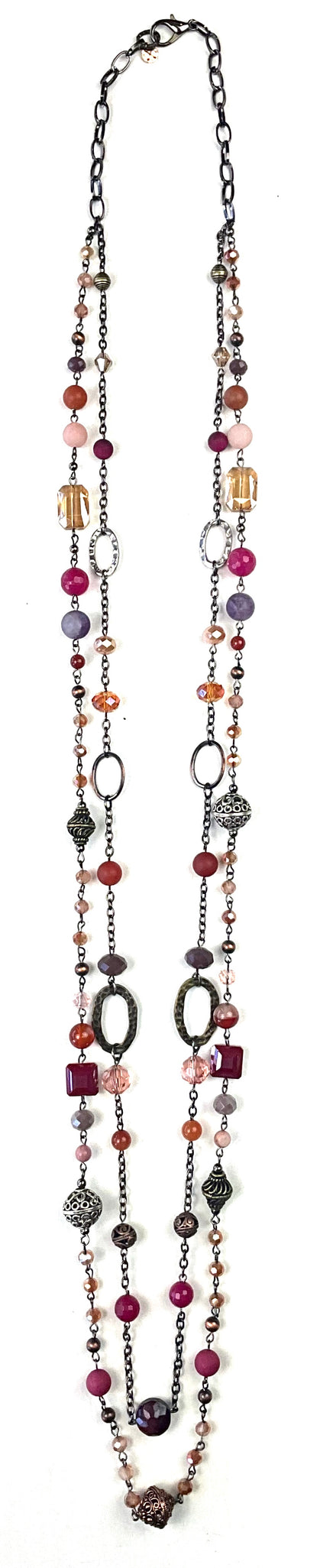 Long double pink colored necklace