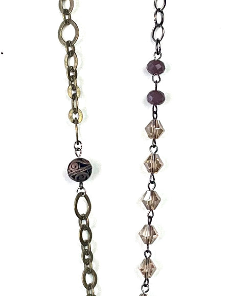 Beaded Necklace with Multi Dangles Drop Pink