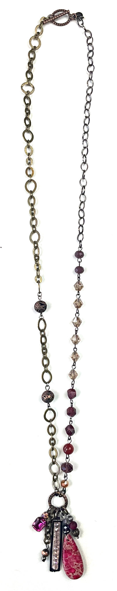 Beaded Necklace with Multi Dangles Drop Pink