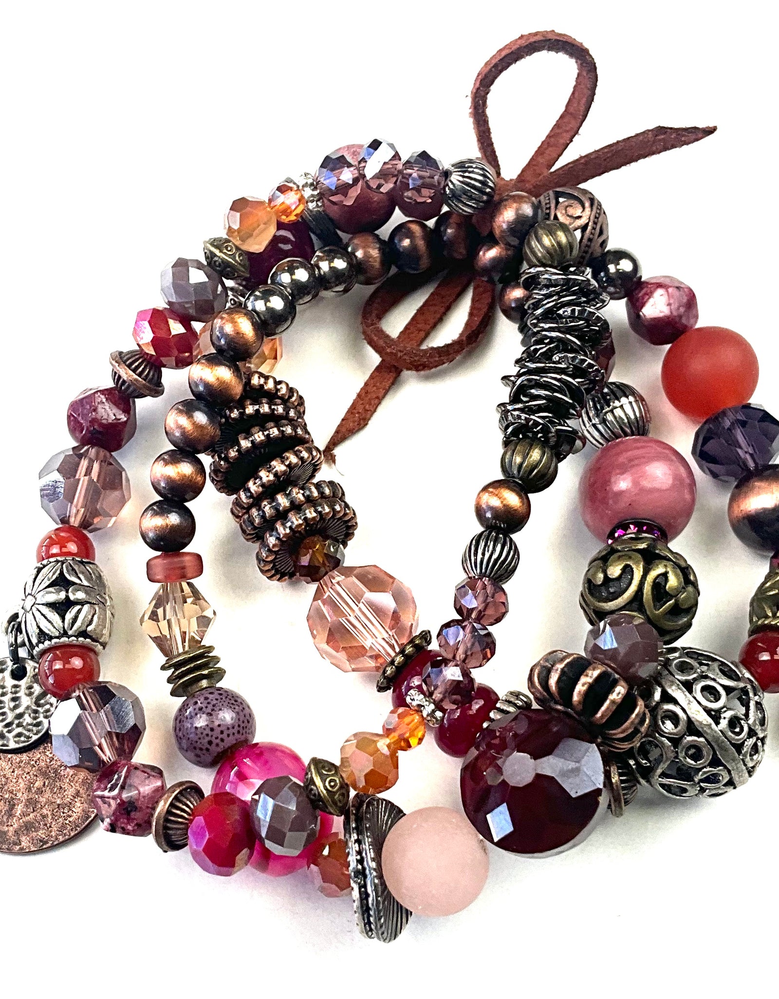 Pink Multi Strand Beaded Stretch Bracelet Set