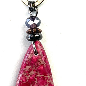Pink Stone Teardrop on Wire Earrings