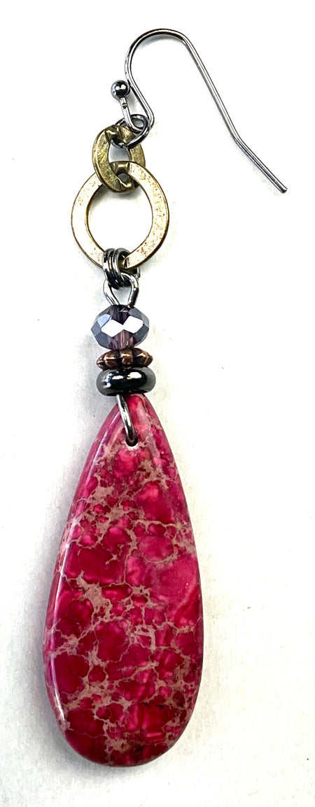 Pink Stone Teardrop on Wire Earrings