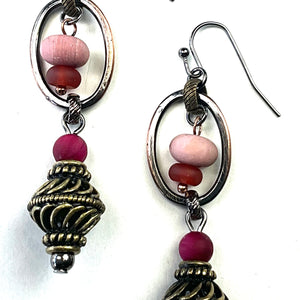 Pink Beaded & Filigree Dangle Earrings