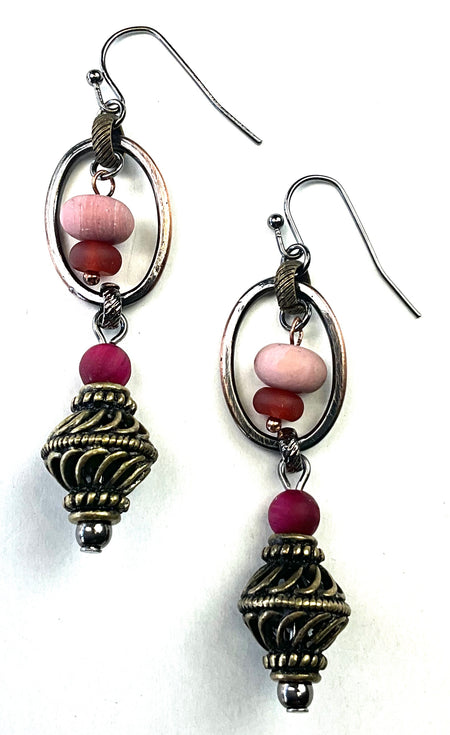 Pink Beaded & Filigree Dangle Earrings