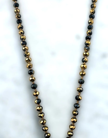 AC 36" Black and Gold Knotted Crystal Necklace