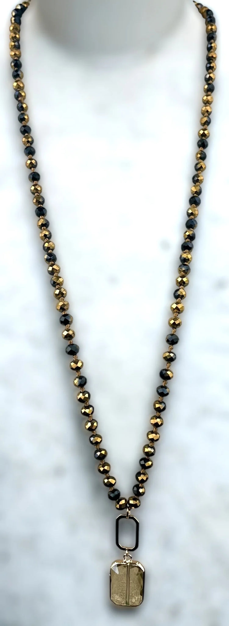 AC 36" Black and Gold Knotted Crystal Necklace