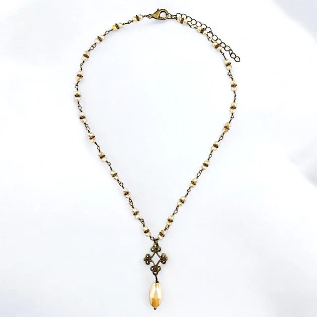 AC Cream Necklace with Crystal Pendant