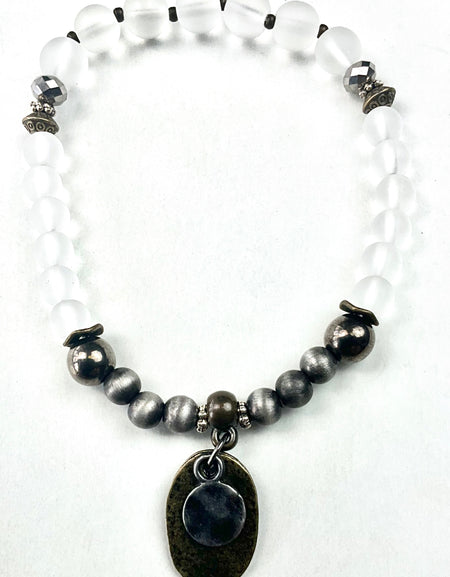 Bracelet-SIMPLE BEADED STRETCH CLEAR FROST