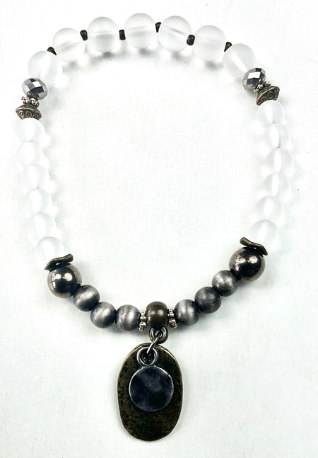 Bracelet-SIMPLE BEADED STRETCH CLEAR FROST