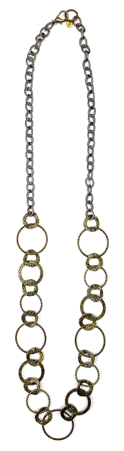 Necklace-HAMMERED RINGS ON CHAIN MIXED