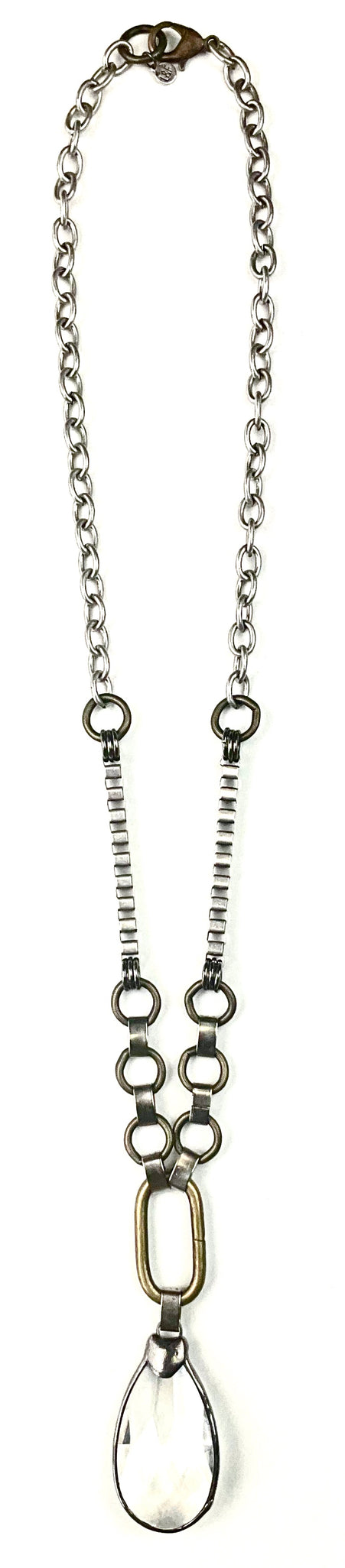 Necklace INDUSTRY MIXED CHAINS & LINKS W/EDGED PENDANT