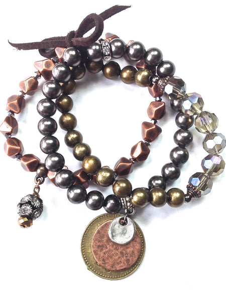 Mixed Beaded Stretch Bracelet Set with Coins