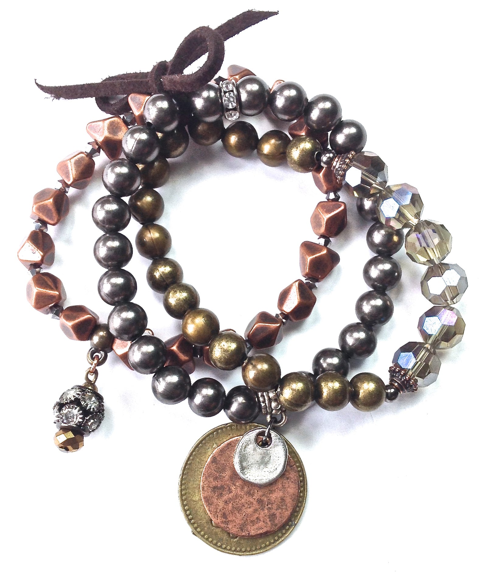 Mixed Beaded Stretch Bracelet Set with Coins
