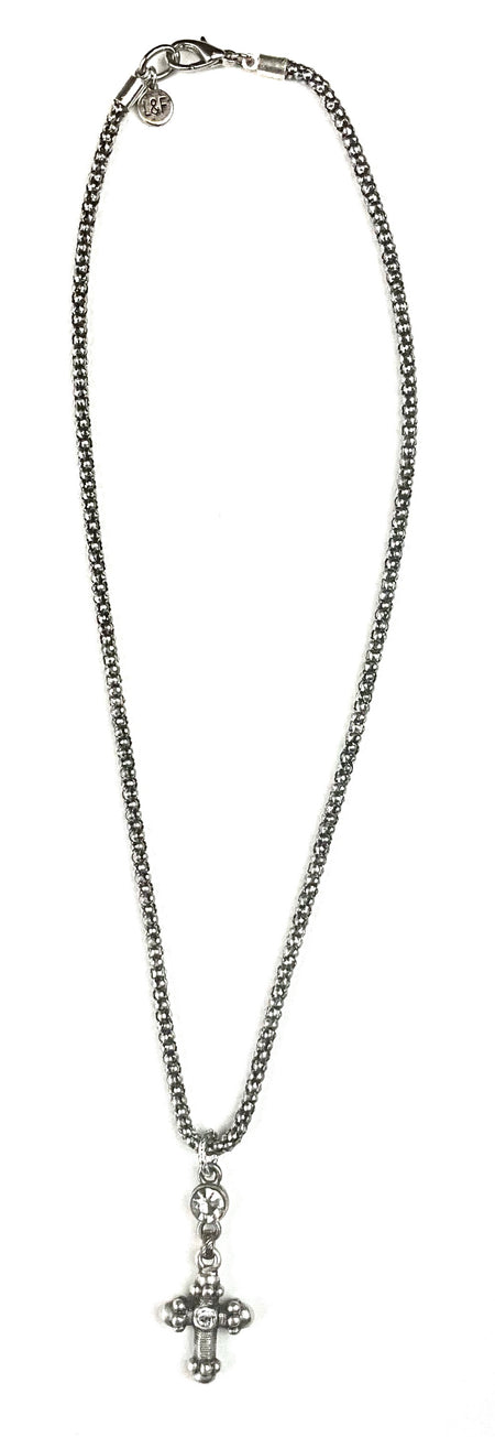 Silver tube chain with cross pendant