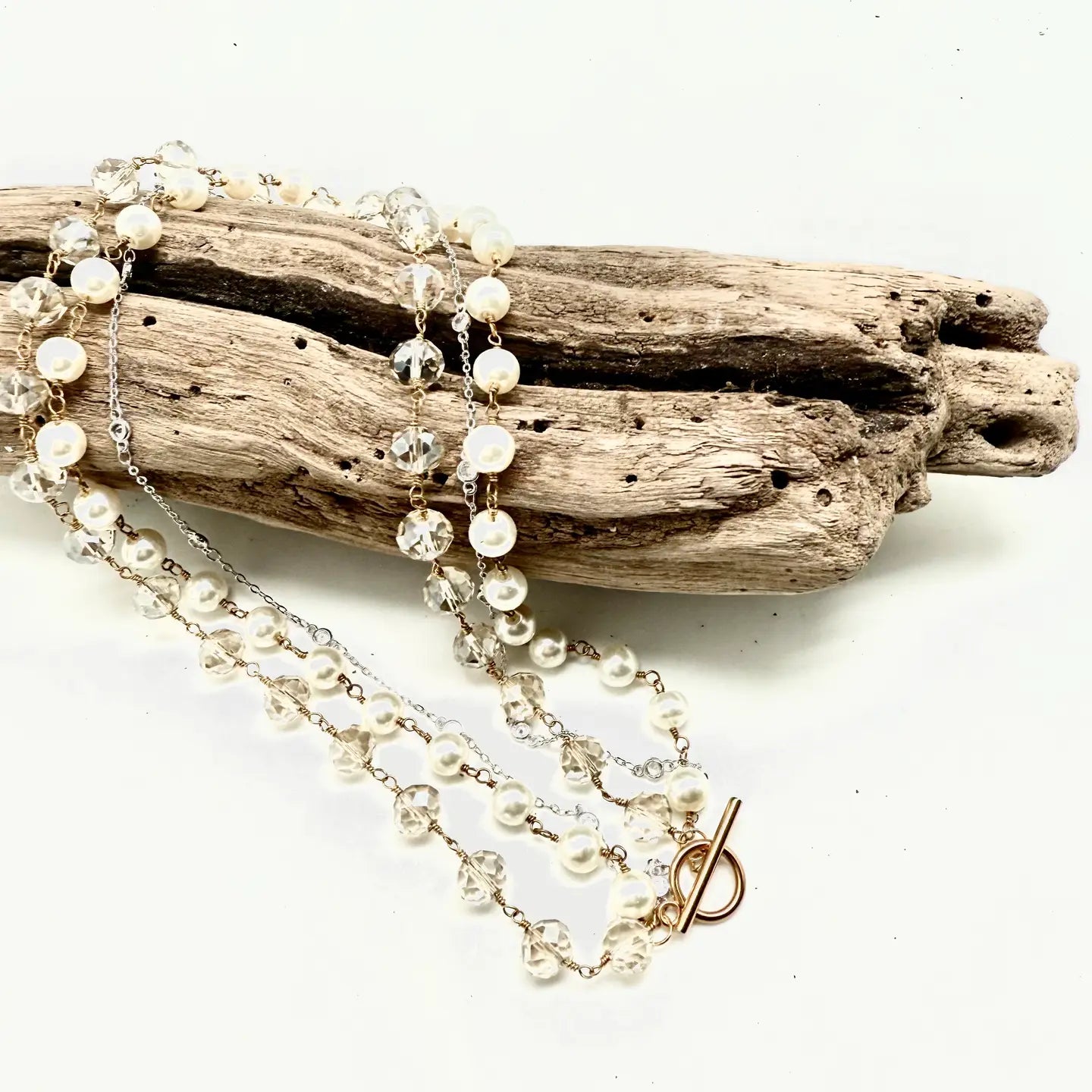 RR Glass, Pearl Bead,Stainless Steel Glass Bead18” Necklace