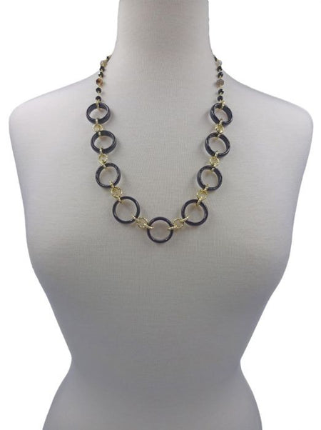 Agate Ring Link Necklace- Onyx