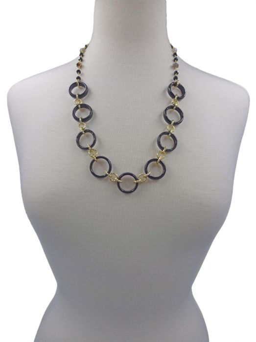 Agate Ring Link Necklace- Onyx