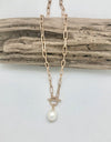 RR Matte Gold Paper Clipchain W/Mother of PearlDrop18” Necklace