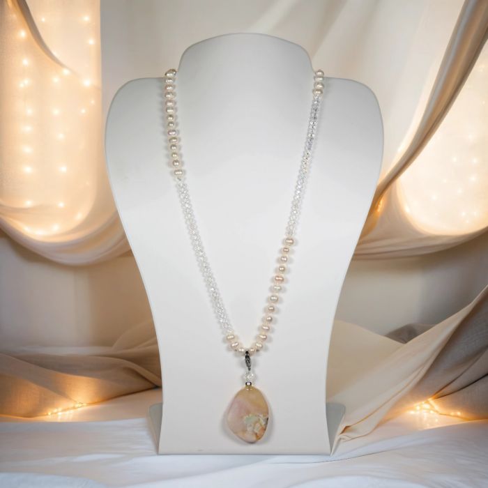 Freshwater Pearl and Crystal Pendant Necklace - clear