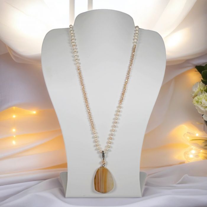 Freshwater Pearl and Crystal Pendant Necklace