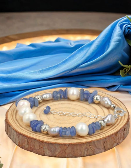 Kyanite and Freshwater Cultured Pearl Bracelet