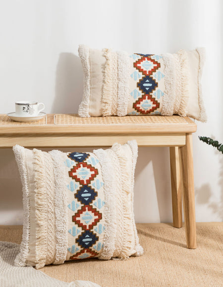 Embroidered Fringe Detail Decorative Throw Pillow Case