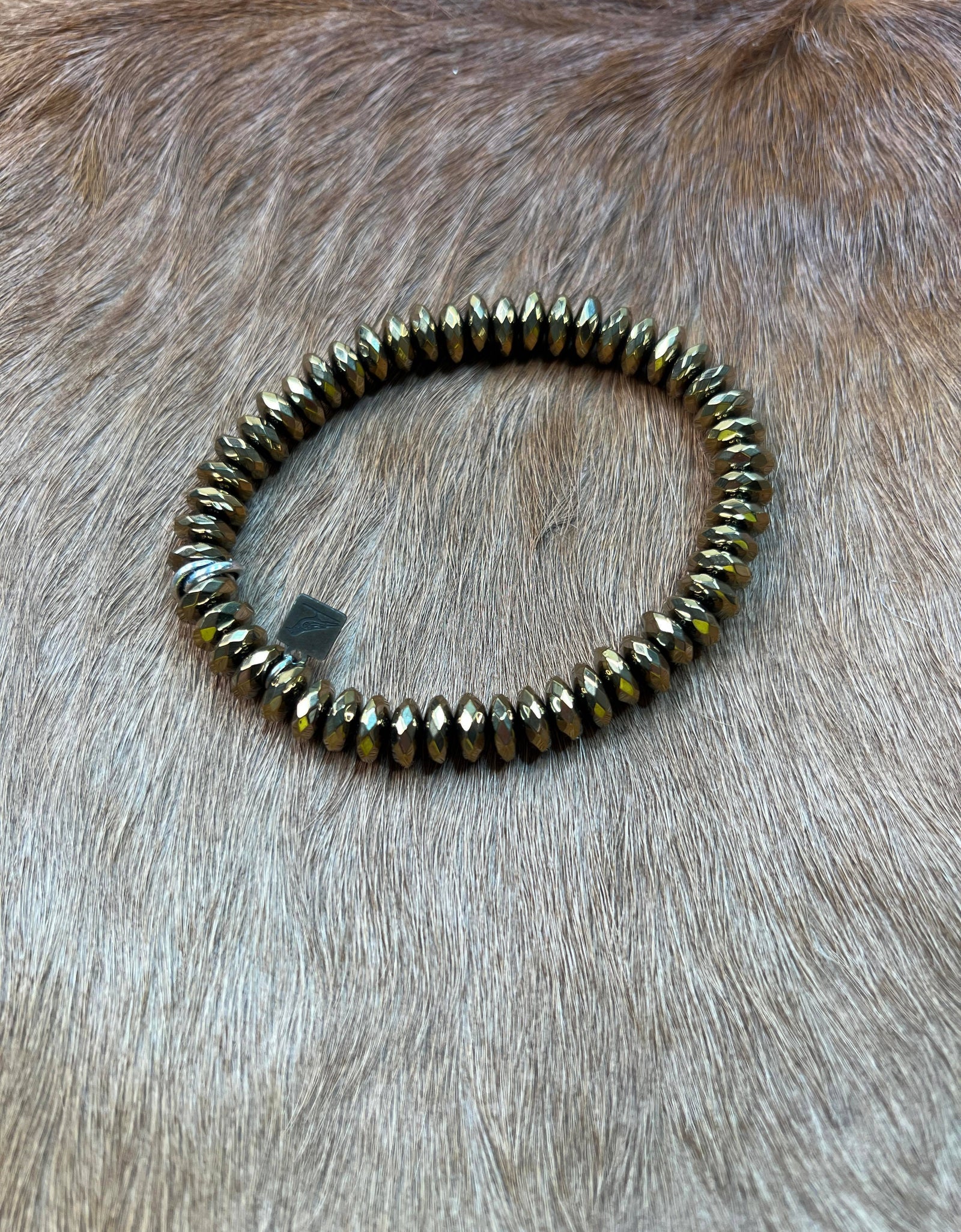 RS Gold Rondelle Bead Stretch Bracelet