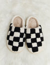 Melody Checkered Print Plush Slide Slippers