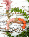 Love Block Letter Pink and Orange Beaded Bracelet Keychain