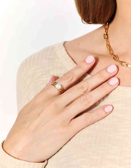 Adored Pearl Stainless Steel Open Ring