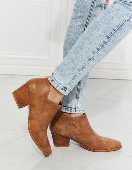 MMShoes Trust Yourself Embroidered Crossover Cowboy Bootie in Caramel