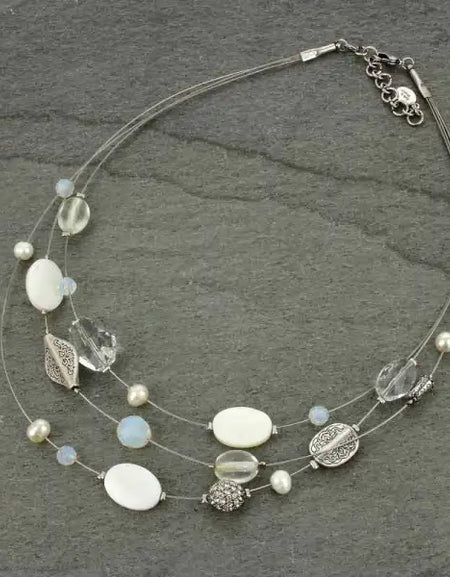 JJ Antique silver crystal quartz necklace