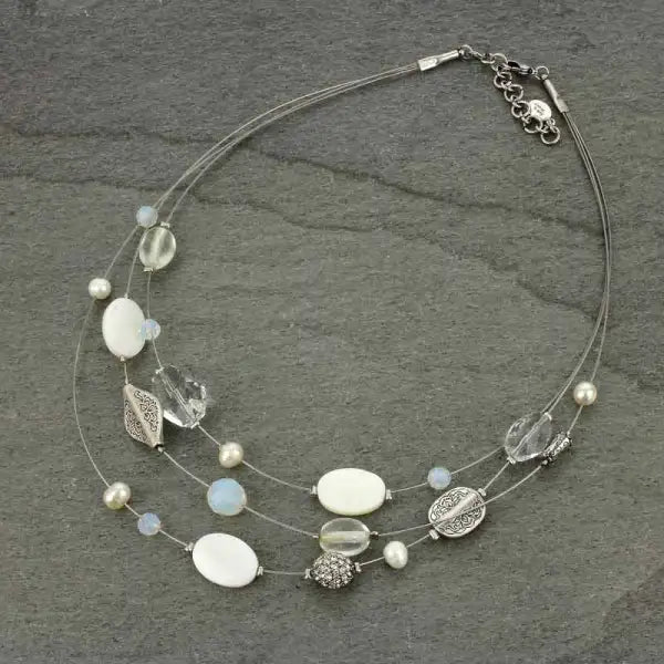 JJ Antique silver crystal quartz necklace