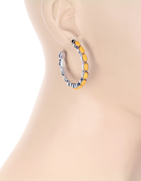 Western Semi Stone Hoop Earrings - Yellow