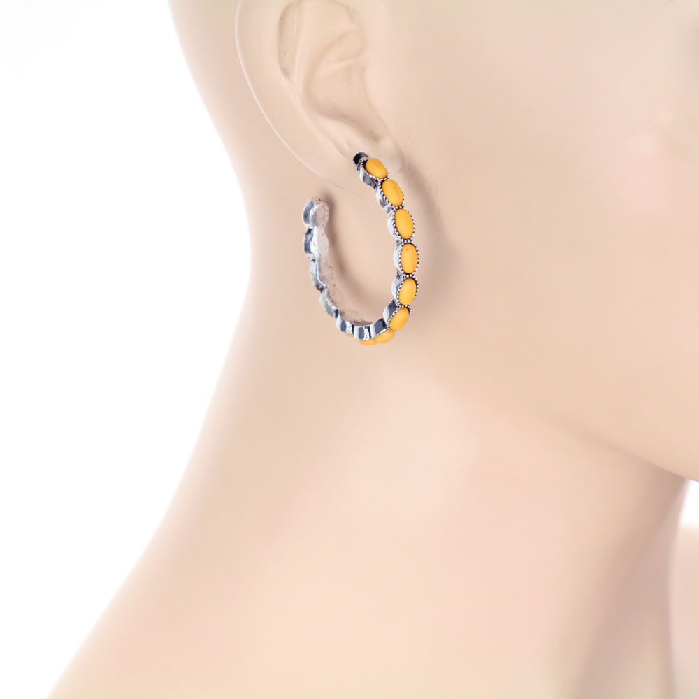 Western Semi Stone Hoop Earrings - Yellow