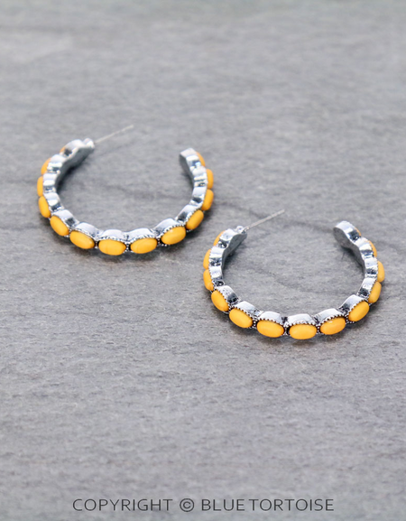 Western Semi Stone Hoop Earrings - Yellow