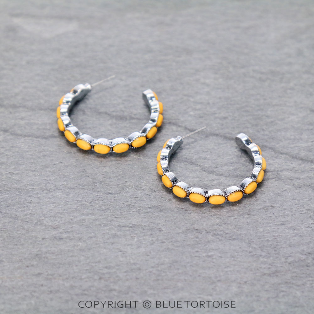 Western Semi Stone Hoop Earrings - Yellow