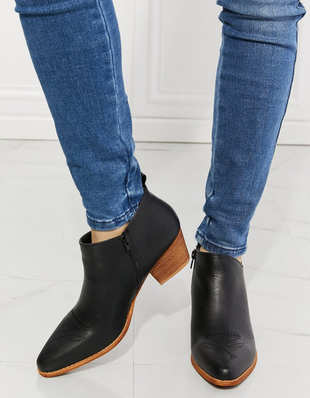 MMShoes Trust Yourself Embroidered Crossover Cowboy Bootie in Black