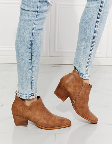 MMShoes Trust Yourself Embroidered Crossover Cowboy Bootie in Caramel